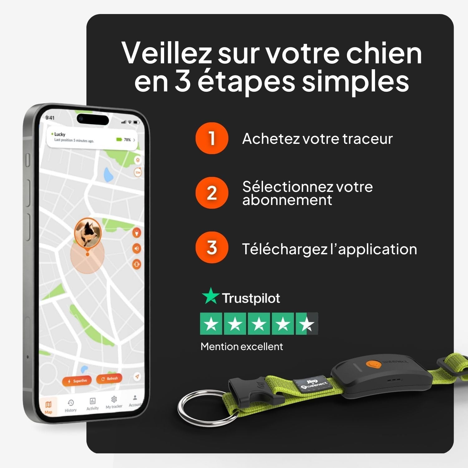 Weenect XT-hond - NIEUWE GPS-halsband voor honden | XL-antenne | waterdicht | geïntegreerde zeer sterke halsband Julius-K9 | werkt met abonnement | levenslange garantie