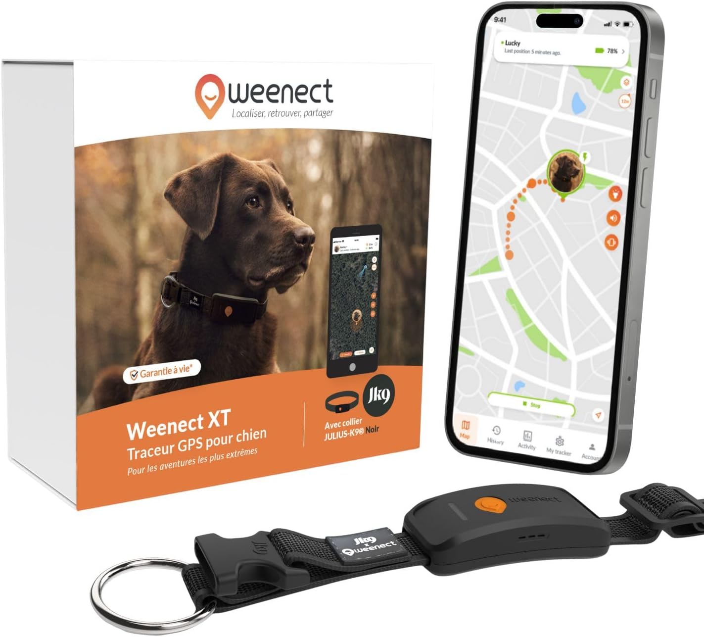 Weenect XT-hond - NIEUWE GPS-halsband voor honden | XL-antenne | waterdicht | geïntegreerde zeer sterke halsband Julius-K9 | werkt met abonnement | levenslange garantie