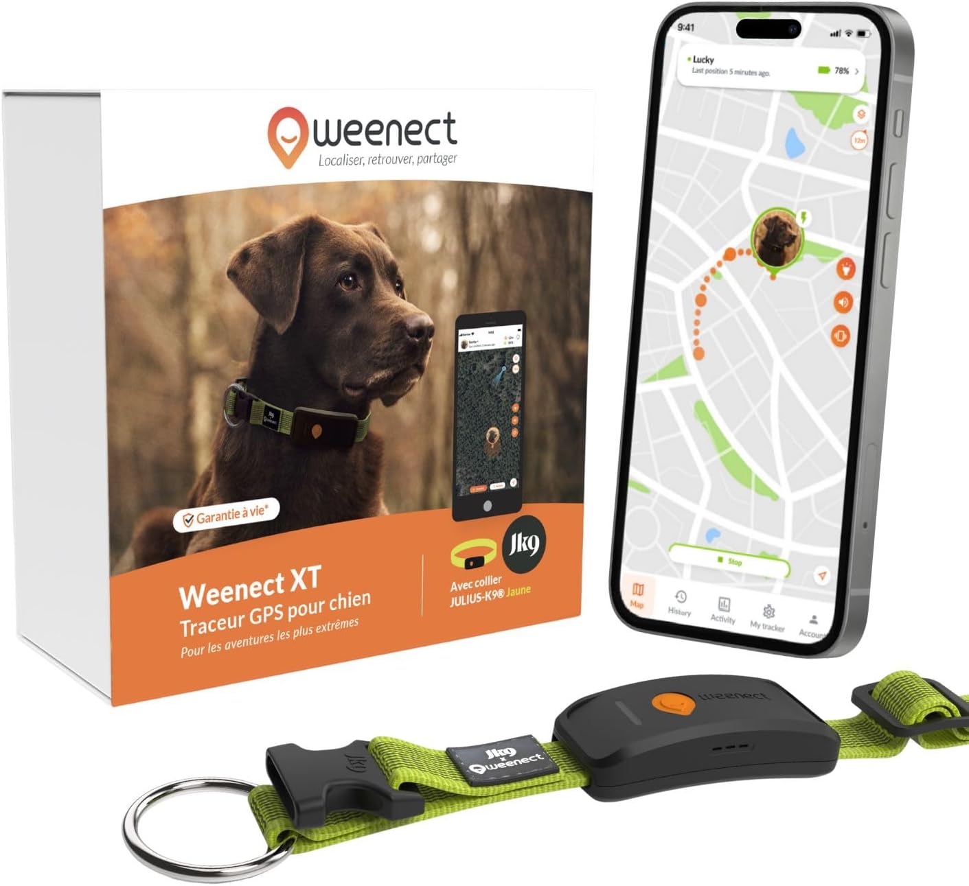 Weenect XT-hond - NIEUWE GPS-halsband voor honden | XL-antenne | waterdicht | geïntegreerde zeer sterke halsband Julius-K9 | werkt met abonnement | levenslange garantie