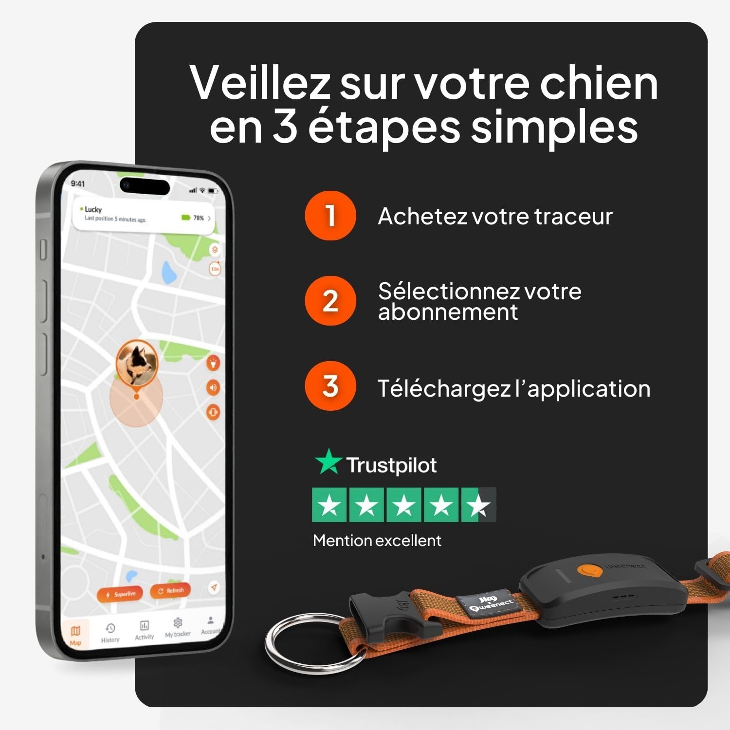 Weenect XT-hond - NIEUWE GPS-halsband voor honden | XL-antenne | waterdicht | geïntegreerde zeer sterke halsband Julius-K9 | werkt met abonnement | levenslange garantie