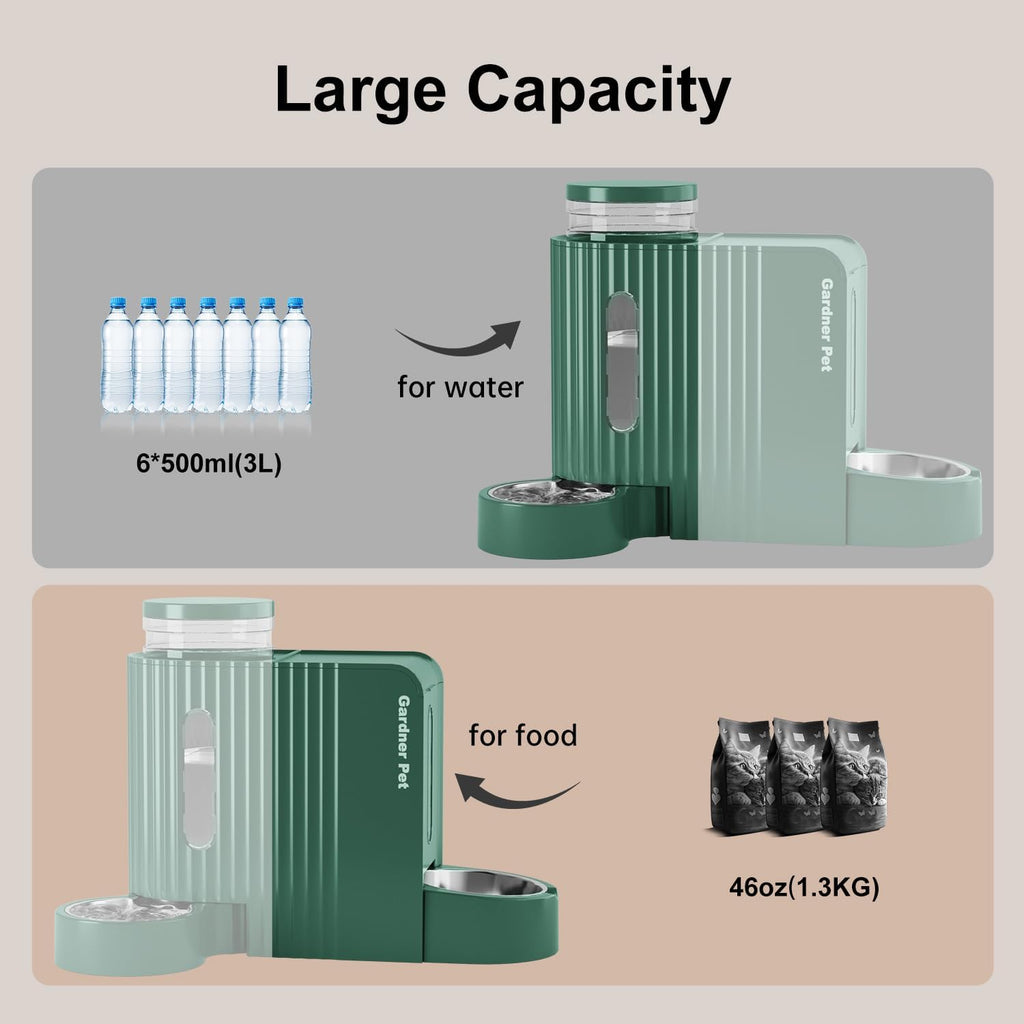 Gardner Pet Automatische waterdispenser 3 l x 2, waterdispenser voor katten en honden door zwaartekracht, voederstation met roestvrijstalen kom, geen stroom, BPA-vrij, hoek verstelbaar, zwart