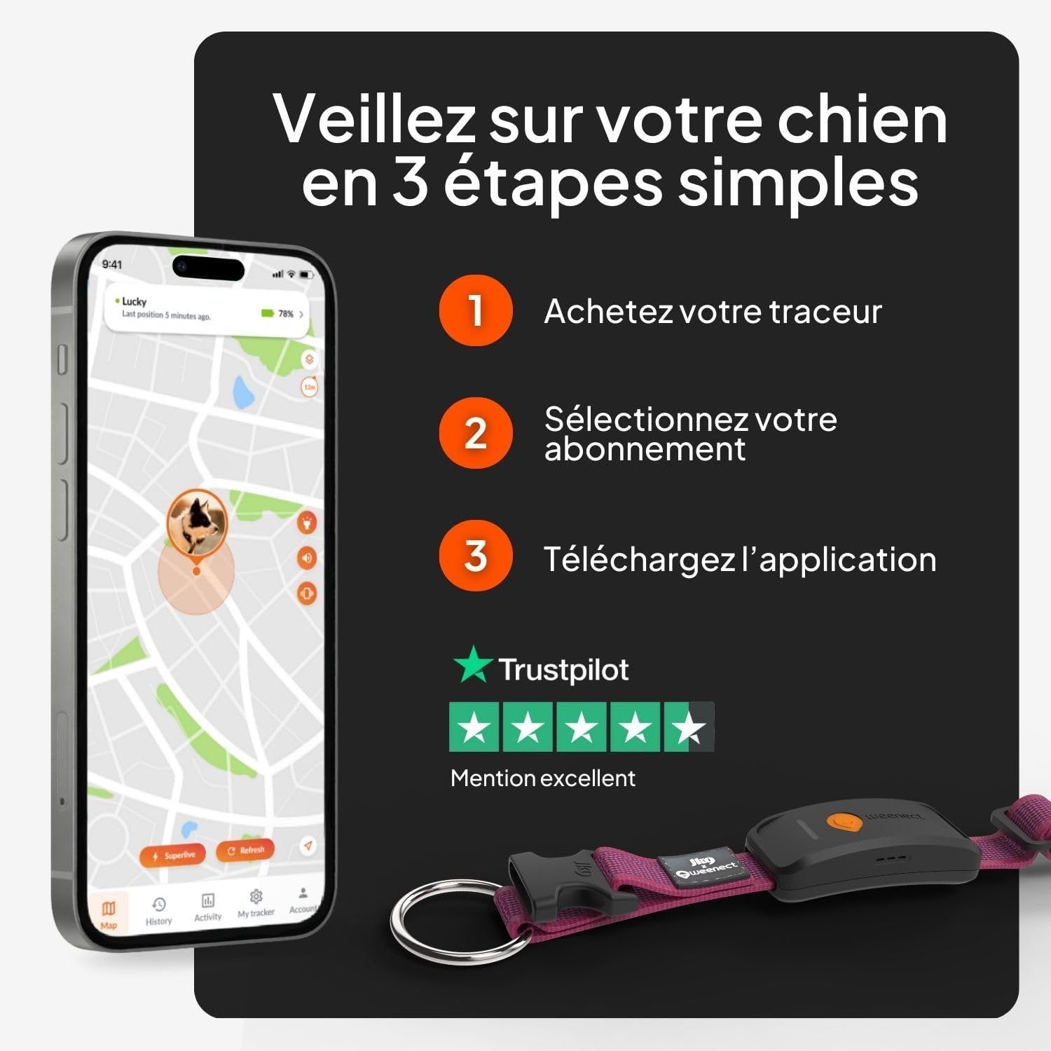 Weenect XT-hond - NIEUWE GPS-halsband voor honden | XL-antenne | waterdicht | geïntegreerde zeer sterke halsband Julius-K9 | werkt met abonnement | levenslange garantie