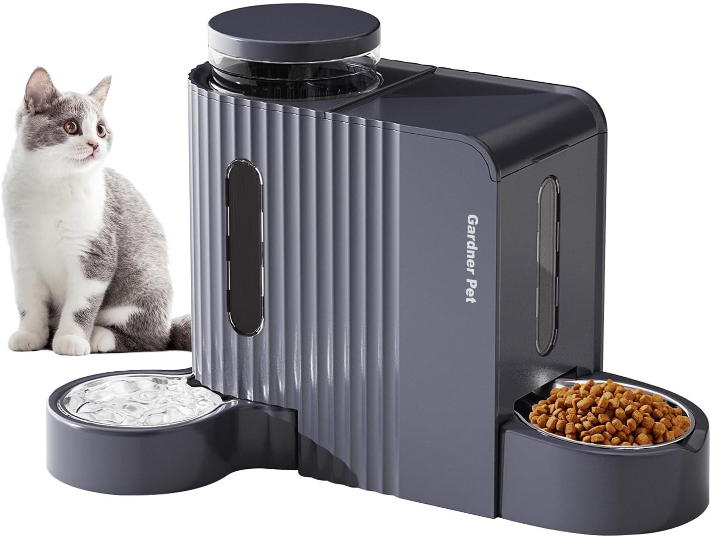 Gardner Pet Automatische waterdispenser 3 l x 2, waterdispenser voor katten en honden door zwaartekracht, voederstation met roestvrijstalen kom, geen stroom, BPA-vrij, hoek verstelbaar, zwart