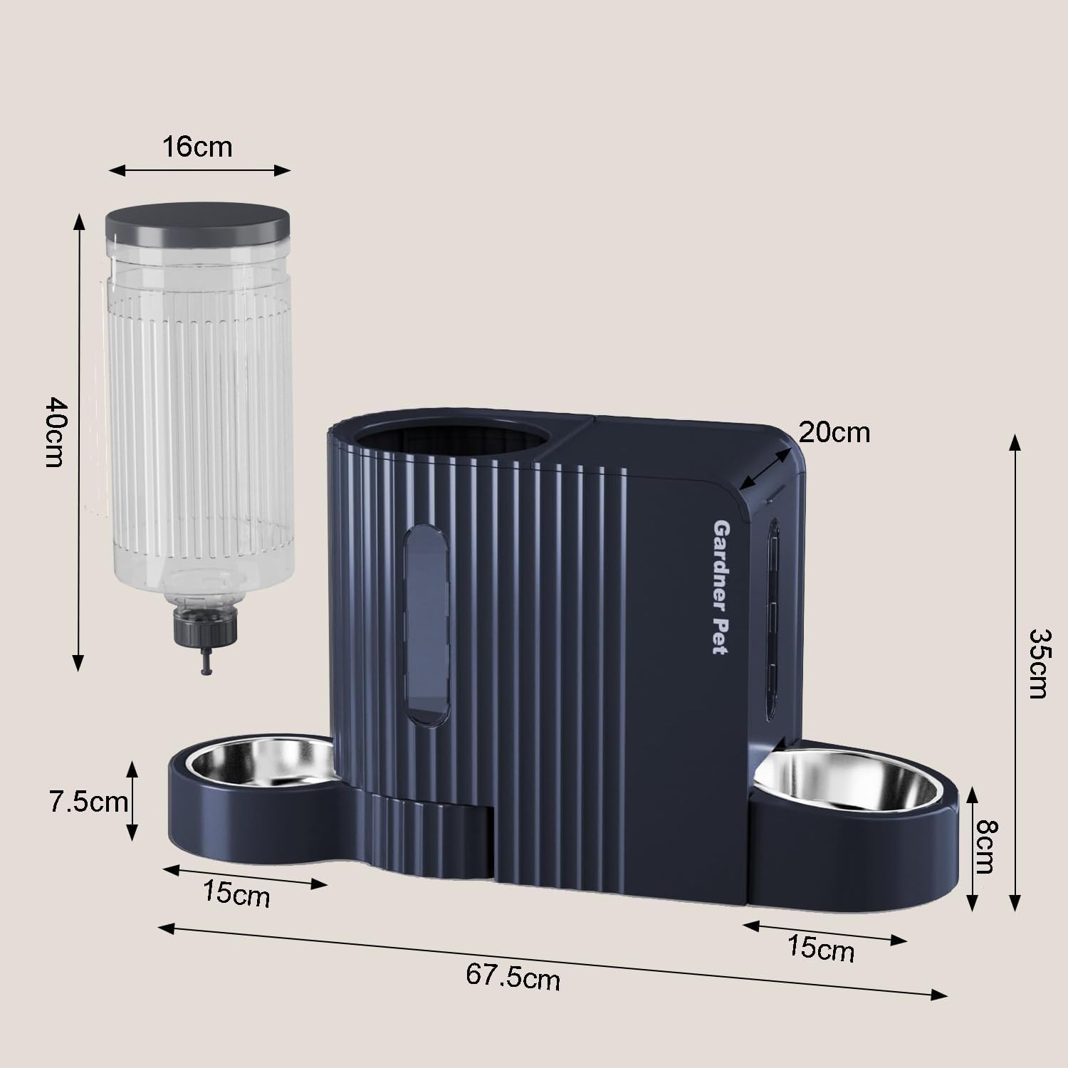 Gardner Pet Automatische waterdispenser 3 l x 2, waterdispenser voor katten en honden door zwaartekracht, voederstation met roestvrijstalen kom, geen stroom, BPA-vrij, hoek verstelbaar, zwart