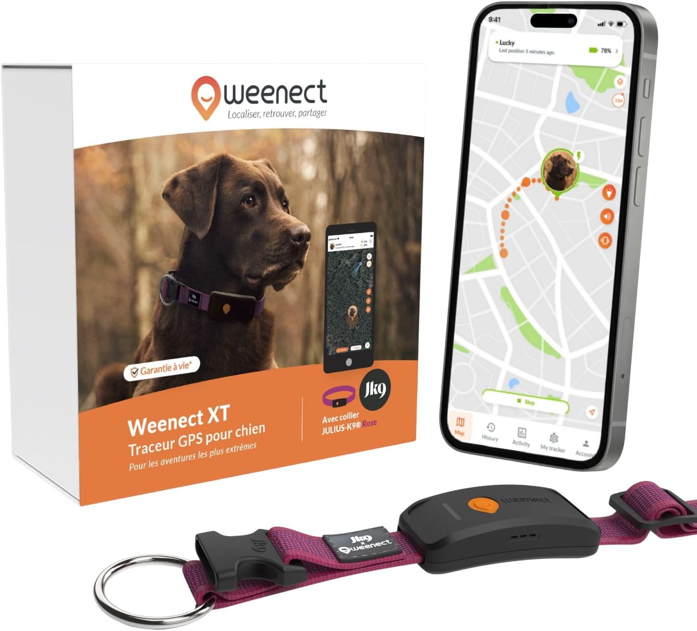 Weenect XT-hond - NIEUWE GPS-halsband voor honden | XL-antenne | waterdicht | geïntegreerde zeer sterke halsband Julius-K9 | werkt met abonnement | levenslange garantie