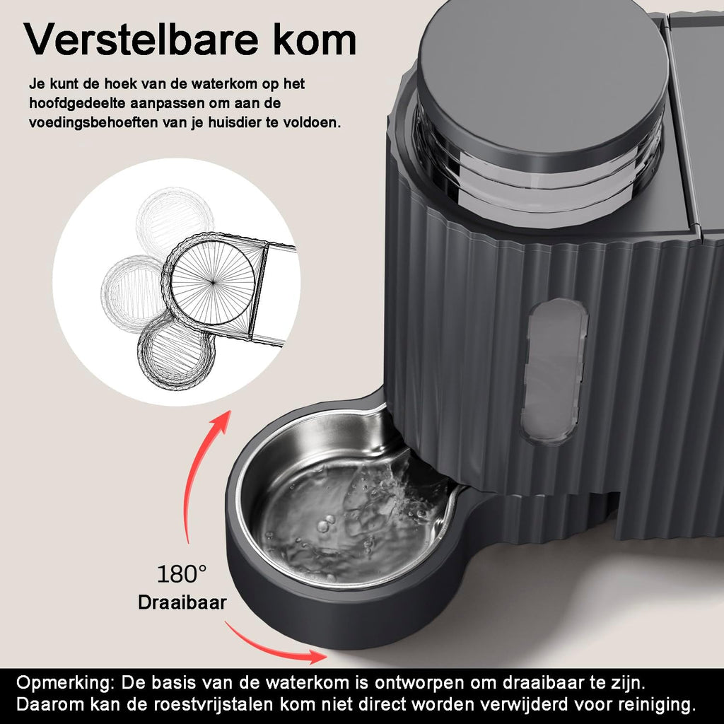 Gardner Pet Automatische waterdispenser 3 l x 2, waterdispenser voor katten en honden door zwaartekracht, voederstation met roestvrijstalen kom, geen stroom, BPA-vrij, hoek verstelbaar, zwart