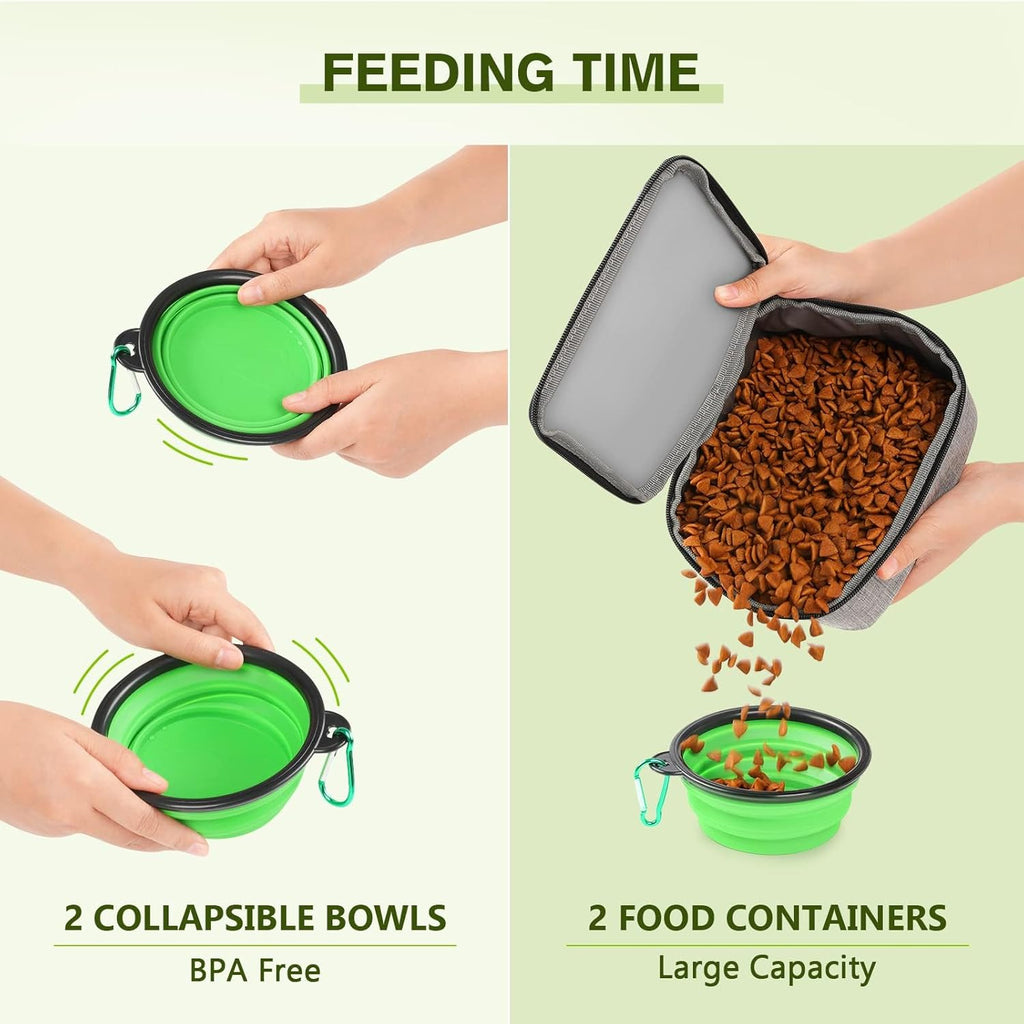 pecute Grote draagbare reistas voor honden, voor op reis, huisdier met multifunctionele zakken, draagtas voor buitengebruik, set van 2 voedselzakken + kommen