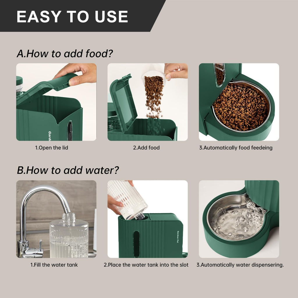 Gardner Pet Automatische waterdispenser 3 l x 2, waterdispenser voor katten en honden door zwaartekracht, voederstation met roestvrijstalen kom, geen stroom, BPA-vrij, hoek verstelbaar, zwart