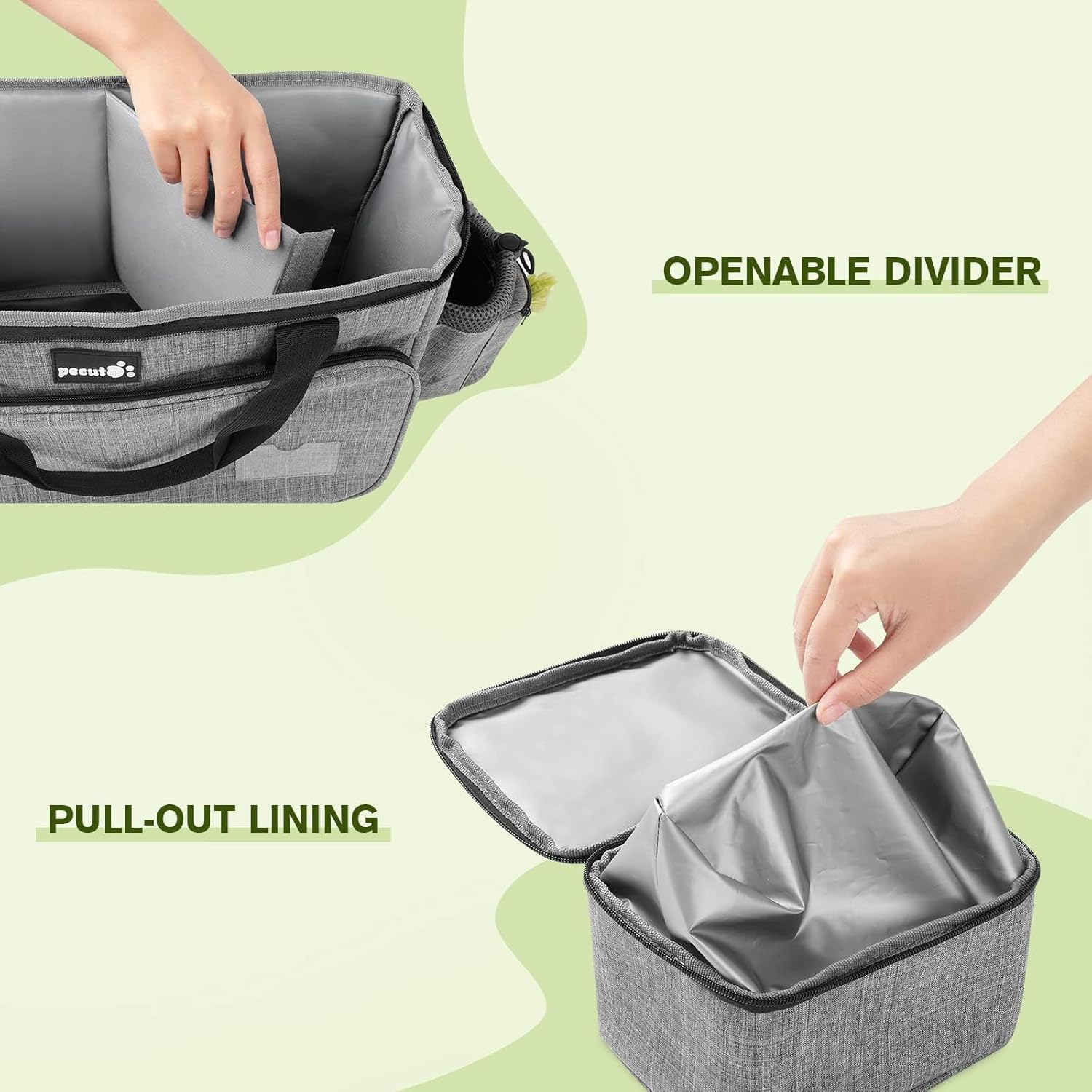 pecute Grote draagbare reistas voor honden, voor op reis, huisdier met multifunctionele zakken, draagtas voor buitengebruik, set van 2 voedselzakken + kommen