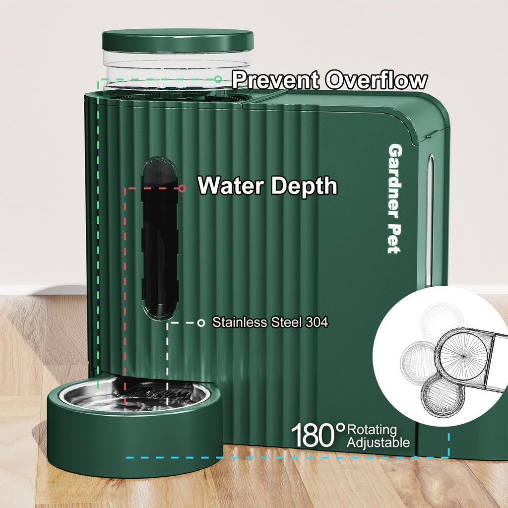 Gardner Pet Automatische waterdispenser 3 l x 2, waterdispenser voor katten en honden door zwaartekracht, voederstation met roestvrijstalen kom, geen stroom, BPA-vrij, hoek verstelbaar, zwart