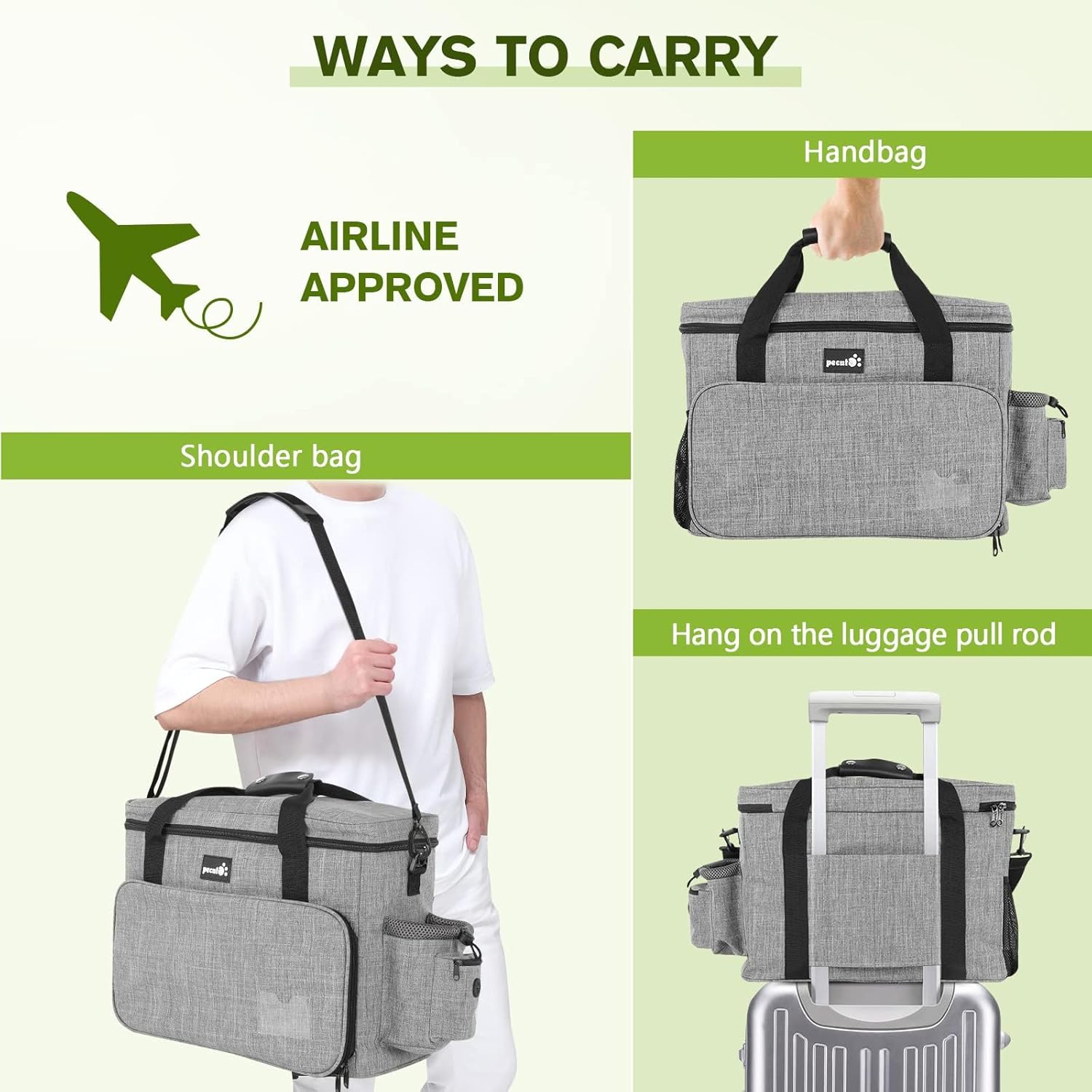 pecute Grote draagbare reistas voor honden, voor op reis, huisdier met multifunctionele zakken, draagtas voor buitengebruik, set van 2 voedselzakken + kommen