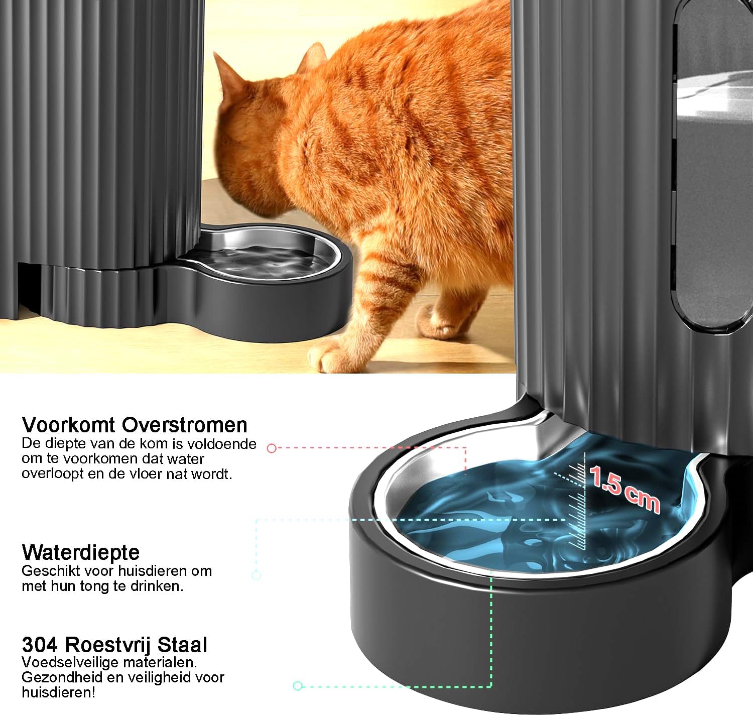Gardner Pet Automatische waterdispenser 3 l x 2, waterdispenser voor katten en honden door zwaartekracht, voederstation met roestvrijstalen kom, geen stroom, BPA-vrij, hoek verstelbaar, zwart