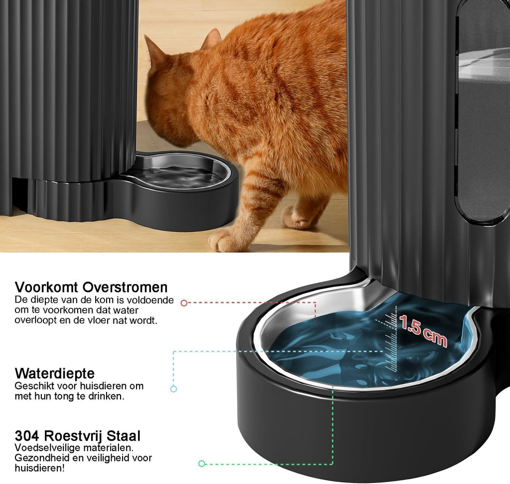 Gardner Pet Automatische waterdispenser 3 l x 2, waterdispenser voor katten en honden door zwaartekracht, voederstation met roestvrijstalen kom, geen stroom, BPA-vrij, hoek verstelbaar, zwart
