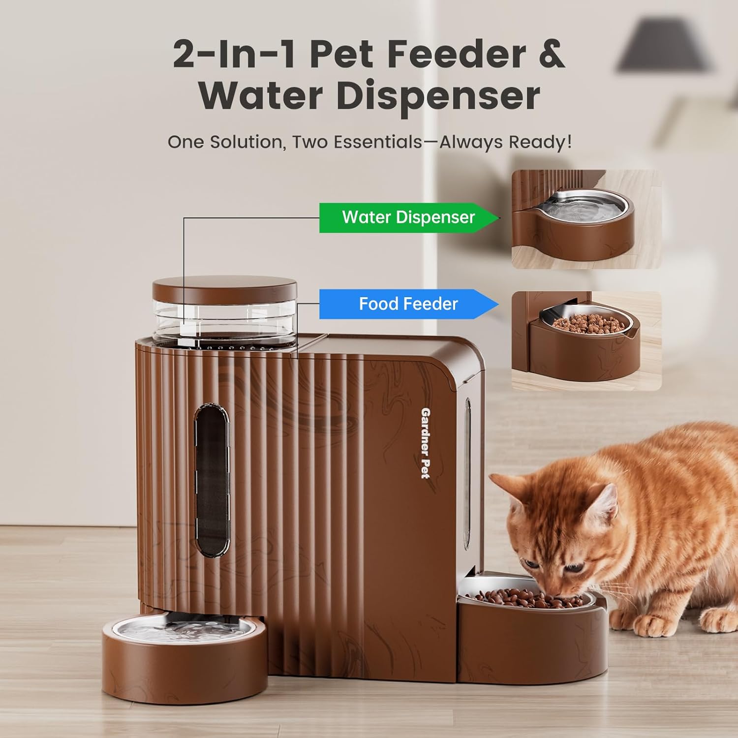 Gardner Pet Automatische waterdispenser 3 l x 2, waterdispenser voor katten en honden door zwaartekracht, voederstation met roestvrijstalen kom, geen stroom, BPA-vrij, hoek verstelbaar, zwart