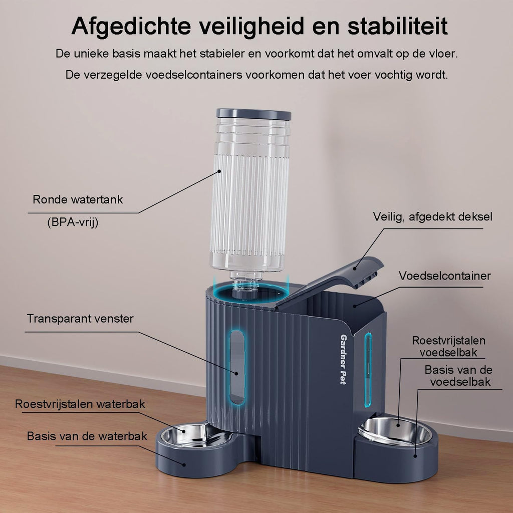 Gardner Pet Automatische waterdispenser 3 l x 2, waterdispenser voor katten en honden door zwaartekracht, voederstation met roestvrijstalen kom, geen stroom, BPA-vrij, hoek verstelbaar, zwart