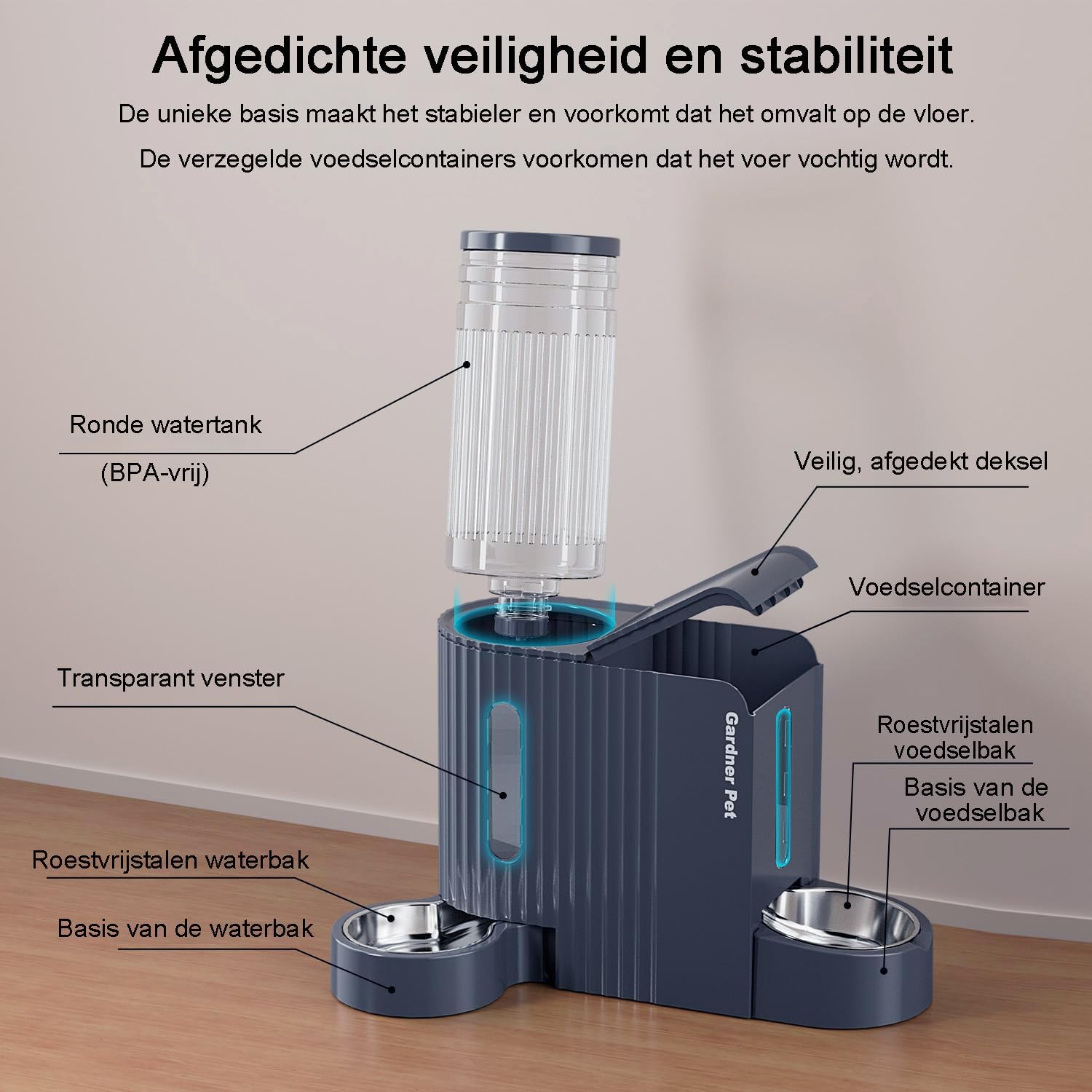Gardner Pet Automatische waterdispenser 3 l x 2, waterdispenser voor katten en honden door zwaartekracht, voederstation met roestvrijstalen kom, geen stroom, BPA-vrij, hoek verstelbaar, zwart