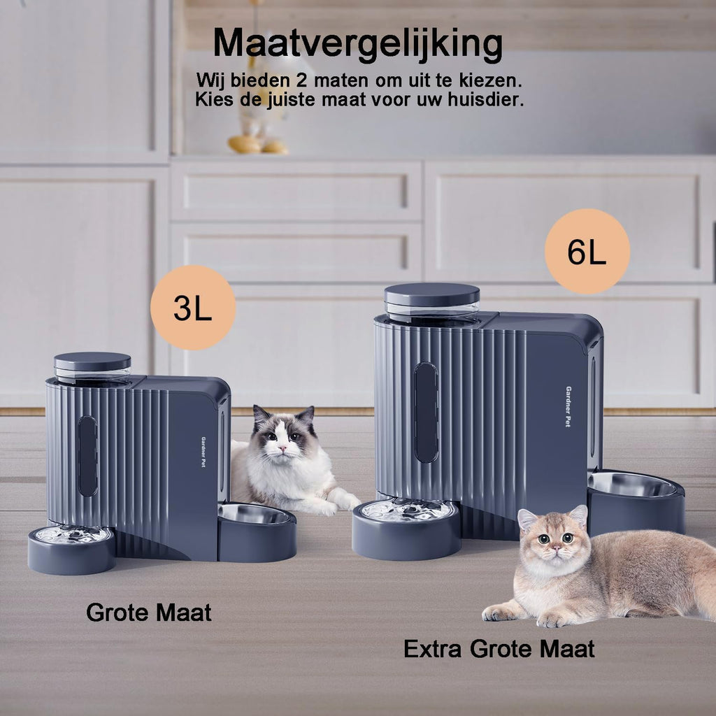 Gardner Pet Automatische waterdispenser 3 l x 2, waterdispenser voor katten en honden door zwaartekracht, voederstation met roestvrijstalen kom, geen stroom, BPA-vrij, hoek verstelbaar, zwart