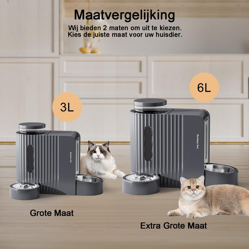 Gardner Pet Automatische waterdispenser 3 l x 2, waterdispenser voor katten en honden door zwaartekracht, voederstation met roestvrijstalen kom, geen stroom, BPA-vrij, hoek verstelbaar, zwart