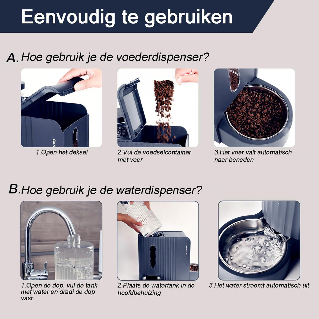 Gardner Pet Automatische waterdispenser 3 l x 2, waterdispenser voor katten en honden door zwaartekracht, voederstation met roestvrijstalen kom, geen stroom, BPA-vrij, hoek verstelbaar, zwart