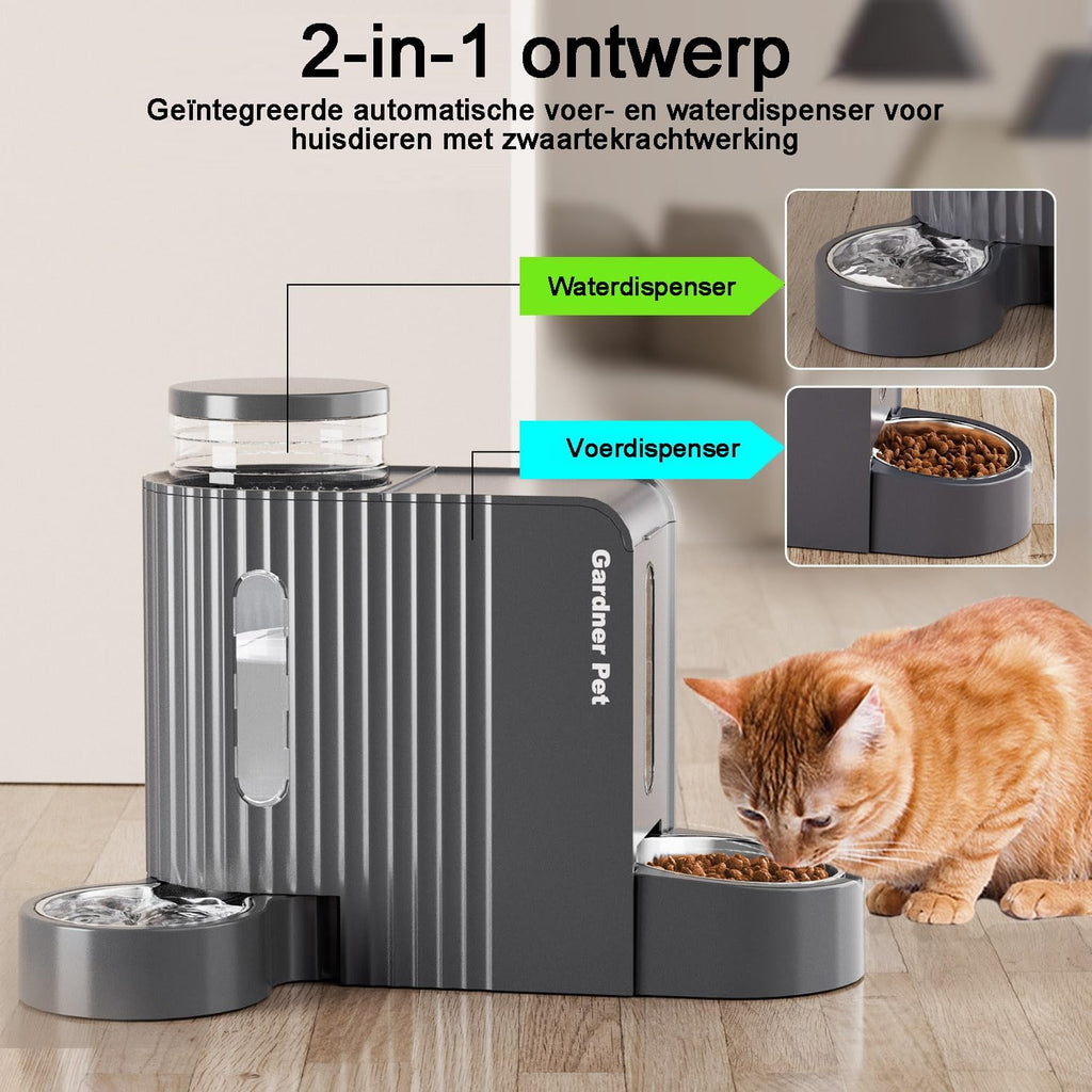Gardner Pet Automatische waterdispenser 3 l x 2, waterdispenser voor katten en honden door zwaartekracht, voederstation met roestvrijstalen kom, geen stroom, BPA-vrij, hoek verstelbaar, zwart