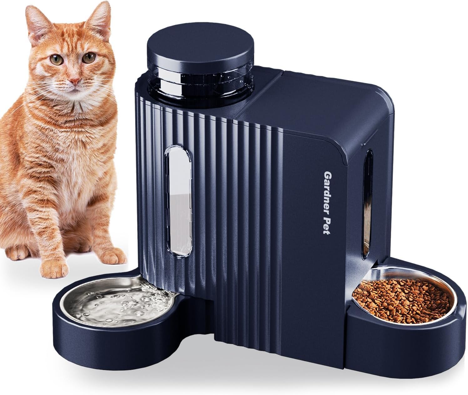 Gardner Pet Automatische waterdispenser 3 l x 2, waterdispenser voor katten en honden door zwaartekracht, voederstation met roestvrijstalen kom, geen stroom, BPA-vrij, hoek verstelbaar, zwart